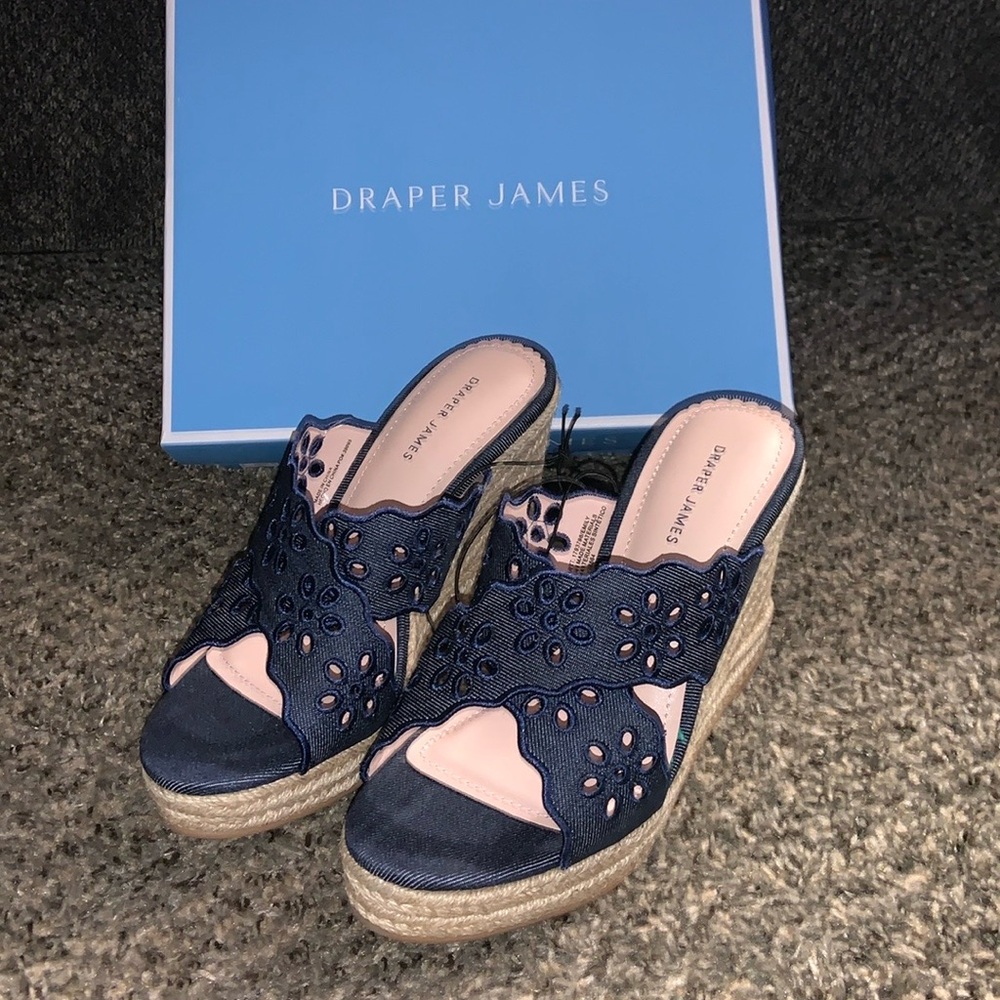 Draper James Navy Wedge Sandals